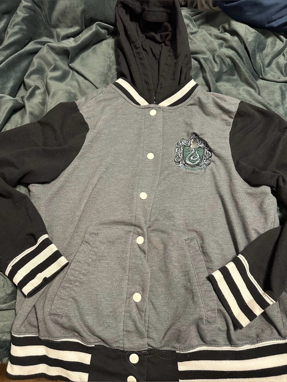 HTF Harry Potter x Torrid Slytherin Varsity Jacket Hoodie
